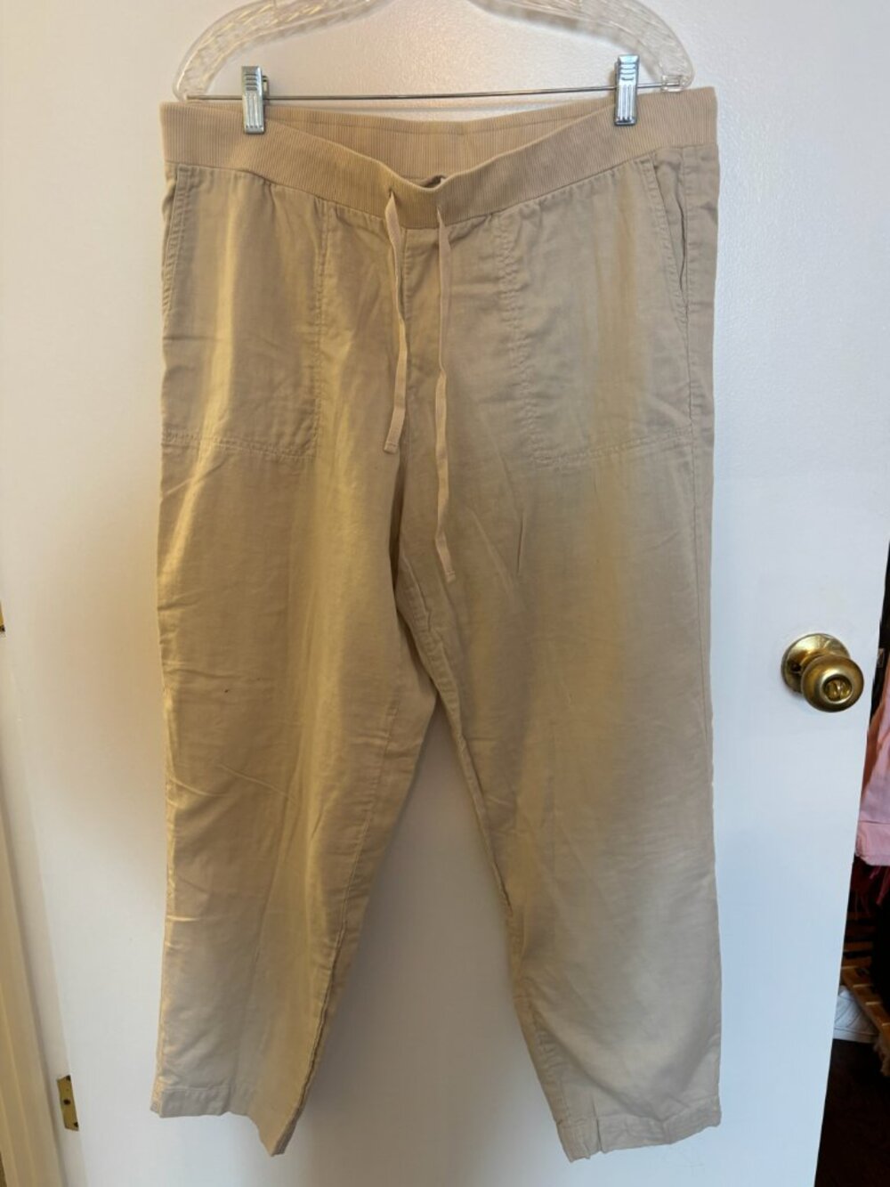 J. Jill Women's Beige Linen Cotton Drawstring Cropped Pants Size Large